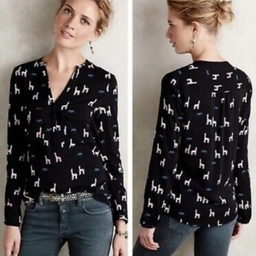 Maeve Moonflower Llama Blouse Anthropologie 4